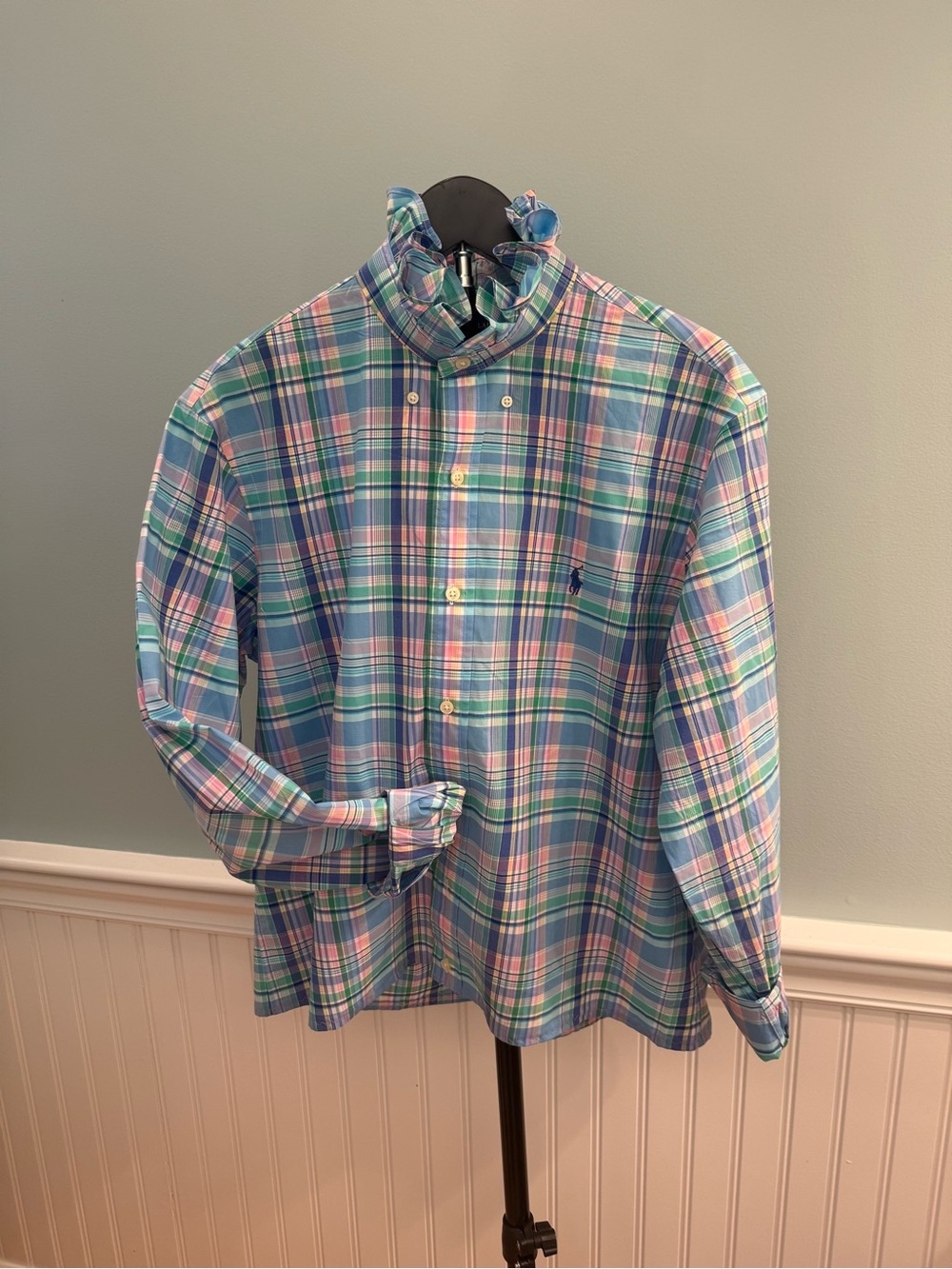 Reimagined  Ralph Lauren Pastel Plaid Button-Down Shirt for women.  NWT